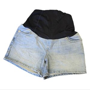 Isabel Maternity Light Blue Jean Shorts with Black Waistband Sz 4